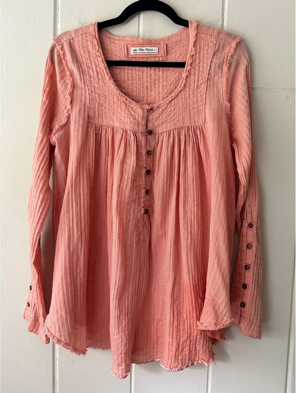 We The Free Free People Sand Dune Henley Top Coral Pink Boho Gauze Size Medium